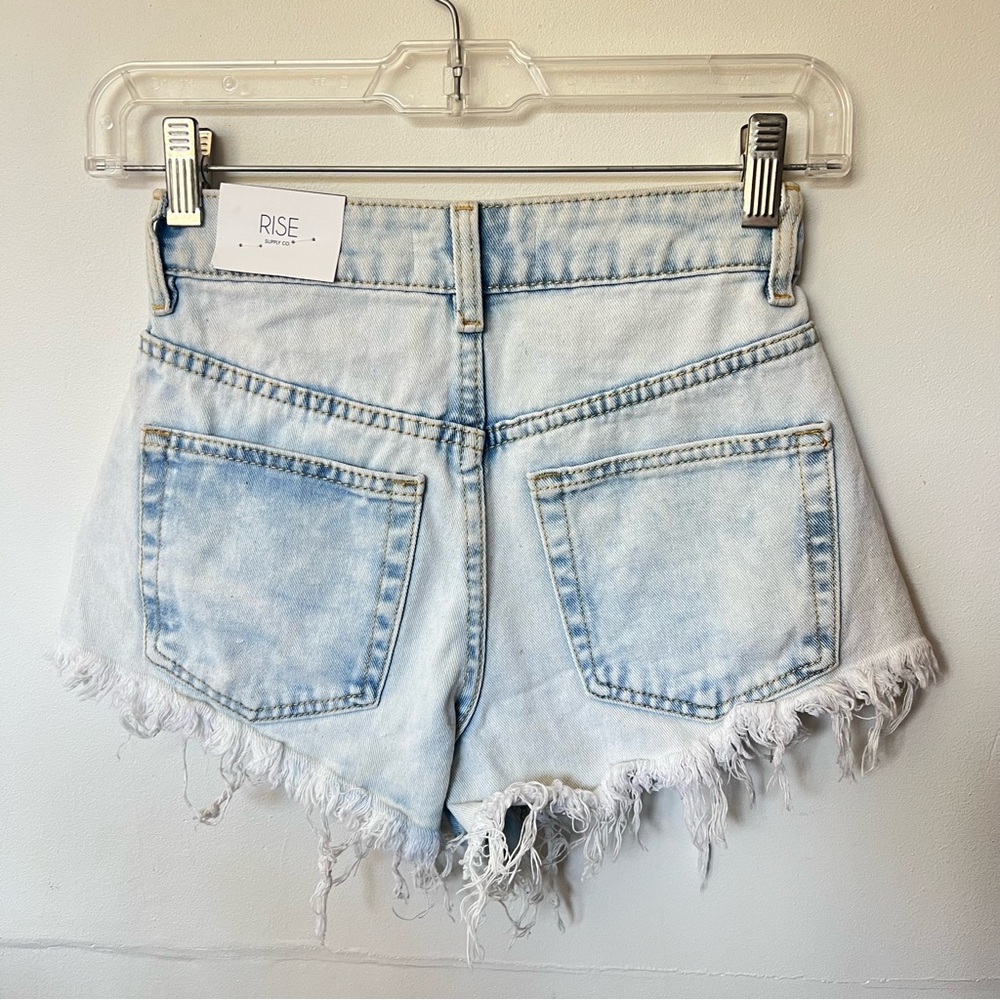 Women's Light Blue Distressed Denim Shorts - Picture 4 of 7